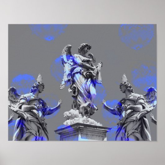 Digitale Kunst der Skulpturen blaue Pinselstriche Poster (Vorne)