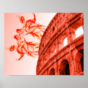 Digitale Kunst des Kolosseums und Statuen/Skulptur Poster
