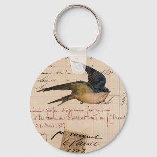 Digitale Kunst für Vintage Vögel und größere Papie Schlüsselanhänger
