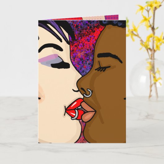 Digitale Kunst | Romantischer Kuss Karte (Gelbe Blume)