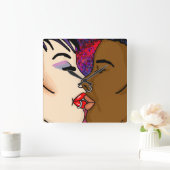 Digitale Kunst | Romantischer Kuss   Quadratische Wanduhr (Zuhause)