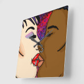 Digitale Kunst | Romantischer Kuss   Quadratische Wanduhr (Winkel)