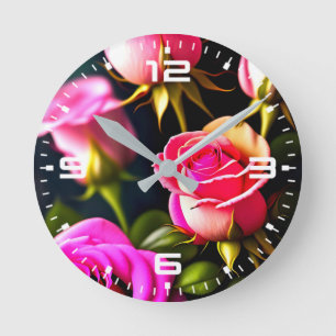 Digitale Kunst - Rosa Rosenblumen-48345 Runde Wanduhr