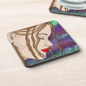 Digitale Kunst | Traurige Lady Deep in Thread Getränkeuntersetzer (Linke Seite)