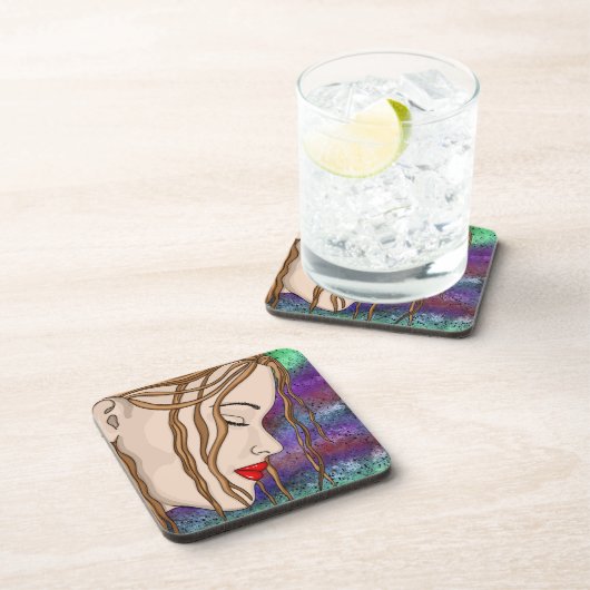 Digitale Kunst | Traurige Lady Deep in Thread Getränkeuntersetzer (Rechte Seite)