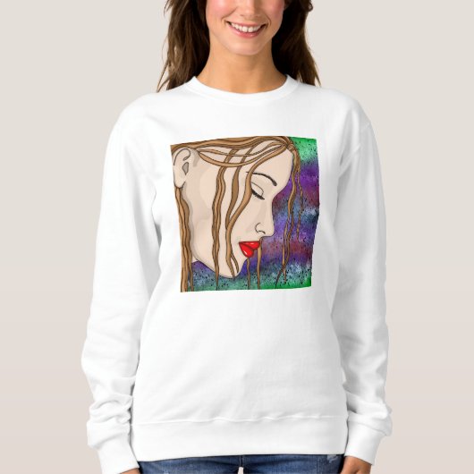 Digitale Kunst | Traurige Lady Deep in Thread | KÜ Sweatshirt (Vorderseite)