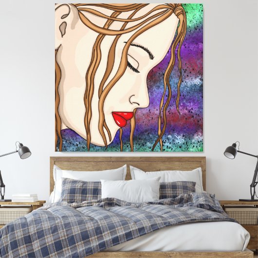 Digitale Kunst | Traurige Lady Deep in Thread Leinwanddruck (Insitu (Schlafzimmer))