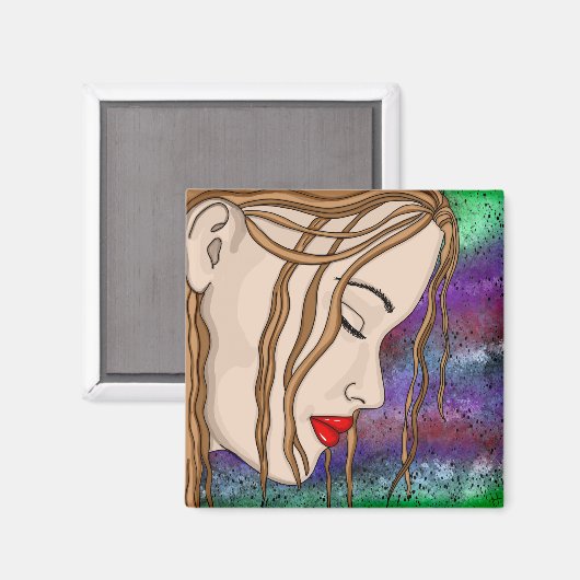 Digitale Kunst | Traurige Lady Deep in Thread Magnet (Vorderseite/Rückseite)