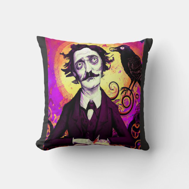 Digitale Kunst Vintag Edgar Allan Poe Raven Kissen (Vorderseite)