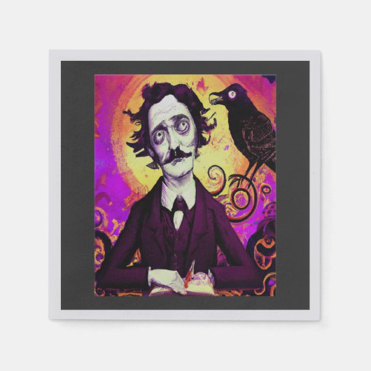 Digitale Kunst Vintag Edgar Allan Poe Raven Serviette (Vorderseite)
