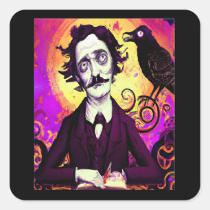 Digitale Kunst Vintage Edgar Allan Poe Rabe Quadratischer Aufkleber