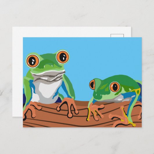 Digitale Kunstbaum-Frösche auf einem Log Postkarte (Vorne/Hinten)