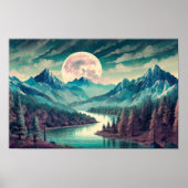 Digitale Kunstdarstellung eines Flusses und Mondes Poster (Vorne)