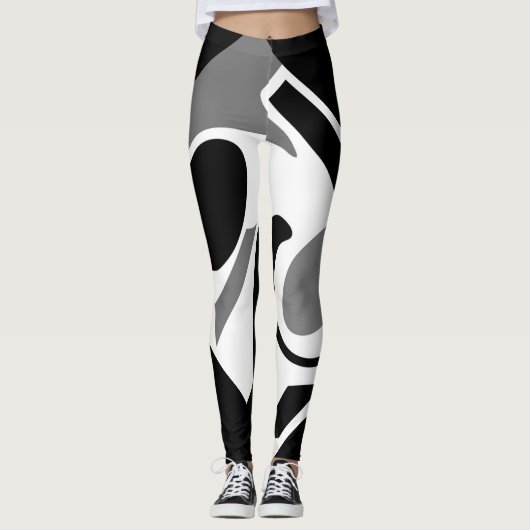 Digitale Kunstlegende Grau, Weiß und Schwarz Leggings (Vorderseite)