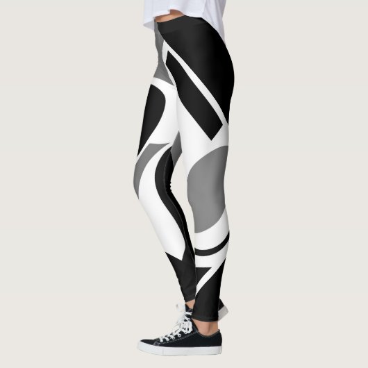 Digitale Kunstlegende Grau, Weiß und Schwarz Leggings (Links)