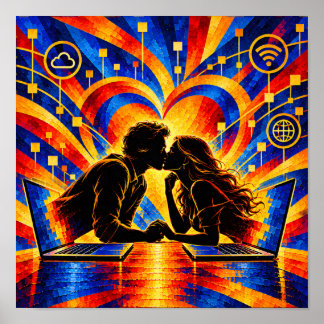 Digitale Liebe Romantische Verbindung Silhouette Poster