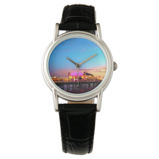 Digitale Malerei - Brighton Pier Sunset Armbanduhr (Vorderseite)