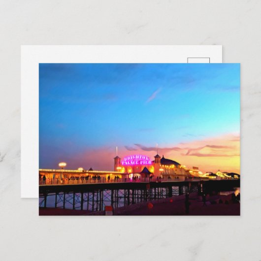 Digitale Malerei - Brighton Pier Sunset Postkarte (Vorne/Hinten)