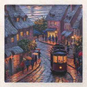 Digitale Malerei einer schönen Stadt am Wasser Glasuntersetzer