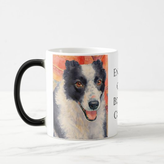 Digitale Malerei eines Border Collie-Porträts Verwandlungstasse (Links)