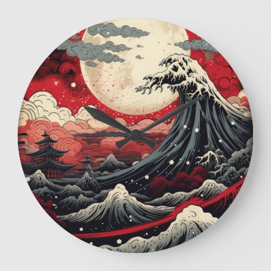 Digitale Malerei im japanischen Kunststil Große Wanduhr (Vorderseite)