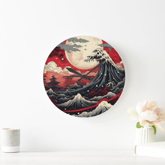 Digitale Malerei im japanischen Kunststil Große Wanduhr (Zuhause)
