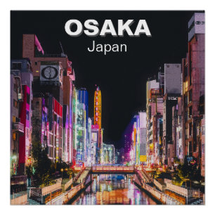 Digitale Malerei von Osaka Japan bei Nacht Poster