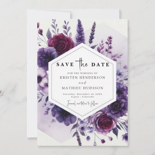 Digitale Minimale Lila Blumenhochzeit Save The Date (Vorderseite)