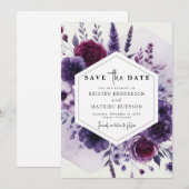 Digitale Minimale Lila Blumenhochzeit Save The Date (Vorne/Hinten)