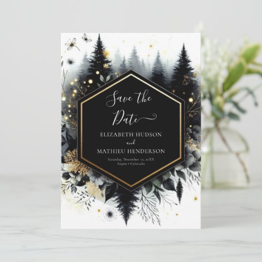 Digitale Minimalistisch verzauberte Waldhochzeit Save The Date (Stehend Vorderseite)