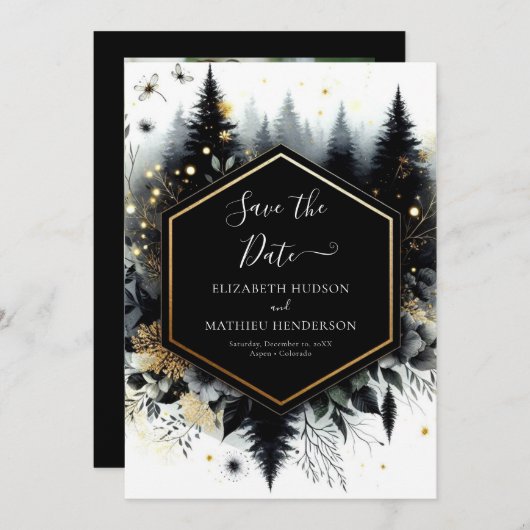 Digitale Minimalistisch verzauberte Waldhochzeit Save The Date (Vorne/Hinten)