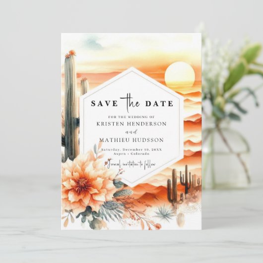Digitale moderne Kakteen Wedding Save The Date (Stehend Vorderseite)