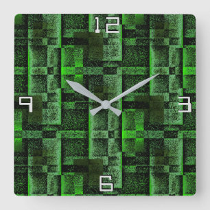 Digitale Montage von grünem Simulate-Granitmarmor Quadratische Wanduhr
