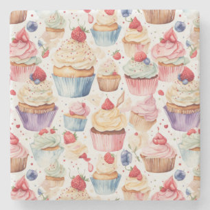 Digitale Muster für Creme und Cupcake Steinuntersetzer