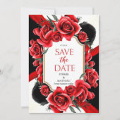 Digitale offizielle Crimson-Rote Rosen Hochzeit Save The Date (Vorderseite)