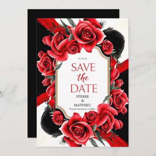 Digitale offizielle Crimson-Rote Rosen Hochzeit Save The Date (Vorne/Hinten)