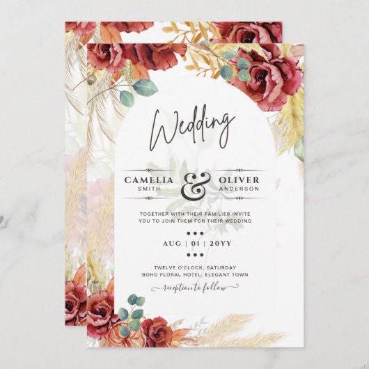 Digitale Option für Hochzeitsfeiern in Burgund Einladung (Vorne/Hinten)