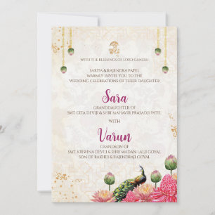 Digitale Pfau-Hochzeitskarte Indische Hochzeitskar Einladung