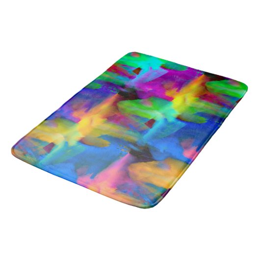 Digitale Pinselstriche in sehr farbigen Farben Badematte (Schrägansicht)