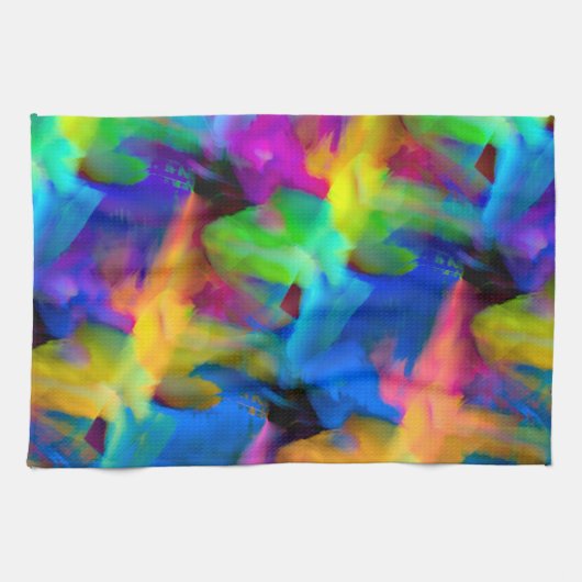 Digitale Pinselstriche in sehr farbigen Farben Geschirrtuch (Horizontal)