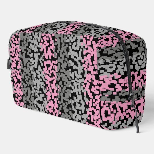 Digitale, pixelförmige Streifen in Rosa, Grau und  Waschbeutel (Rechte Ecke)