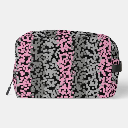 Digitale, pixelförmige Streifen in Rosa, Grau und  Waschbeutel (Rückseite)
