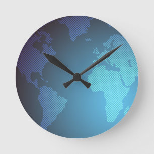 Digitale Punkte-Weltkarte mit Farbverlauf-Kunst Runde Wanduhr