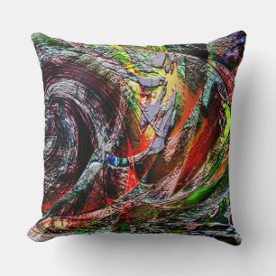 Digitale Ruinen Textur über rotem bis gelbem Farbv Kissen