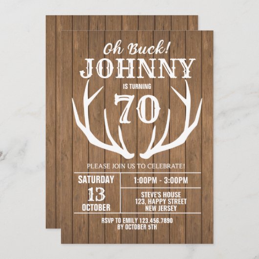 Digitale Rustikale Hirschgeburt Einladung. Oh, Buc Einladung (Vorne/Hinten)