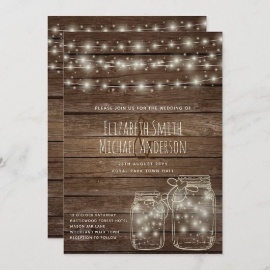 Digitale rustikale Hochzeit einladen Mason Jars Li Einladung (Vorne/Hinten)