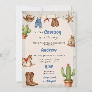 Digitale Vintage-Western-Baby-Party für Jungen Einladung
