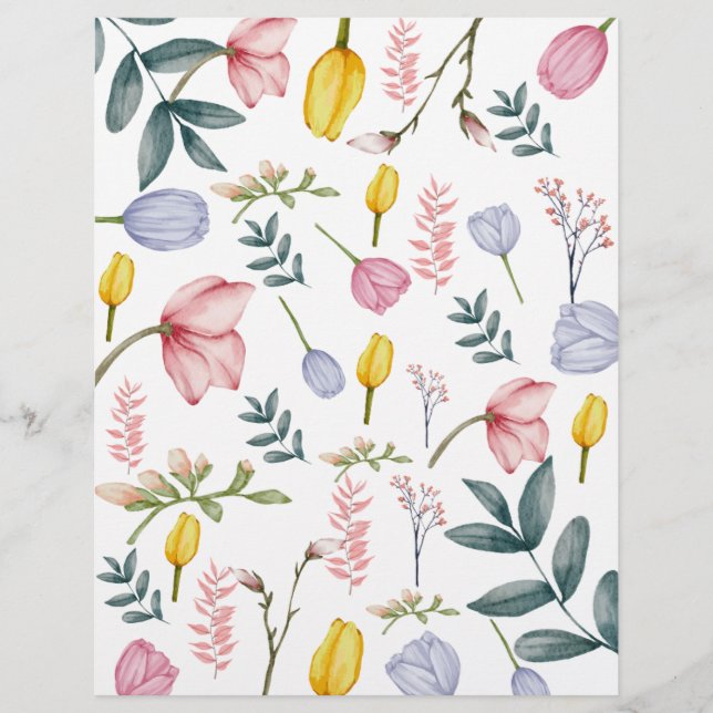 Digitale Wasserfarben-Blumen-Altpapier (Vorderseite)