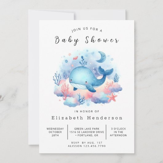 Digitale Whale-Babydusche Einladung (Vorderseite)