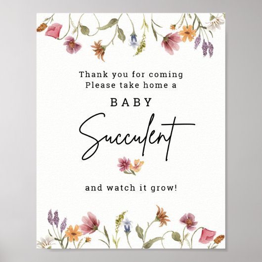 Digitale Wildblume Baby Succulent Babydusche Poster (Vorne)